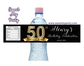 50th 60th 40th 30th Birthday water bottle labels,Gold Diamond personalized water bottle labels,(2ab)